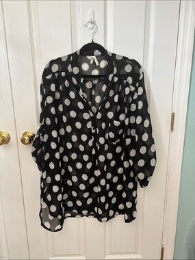 Truth Black & White Polka Dot Button-Down Top